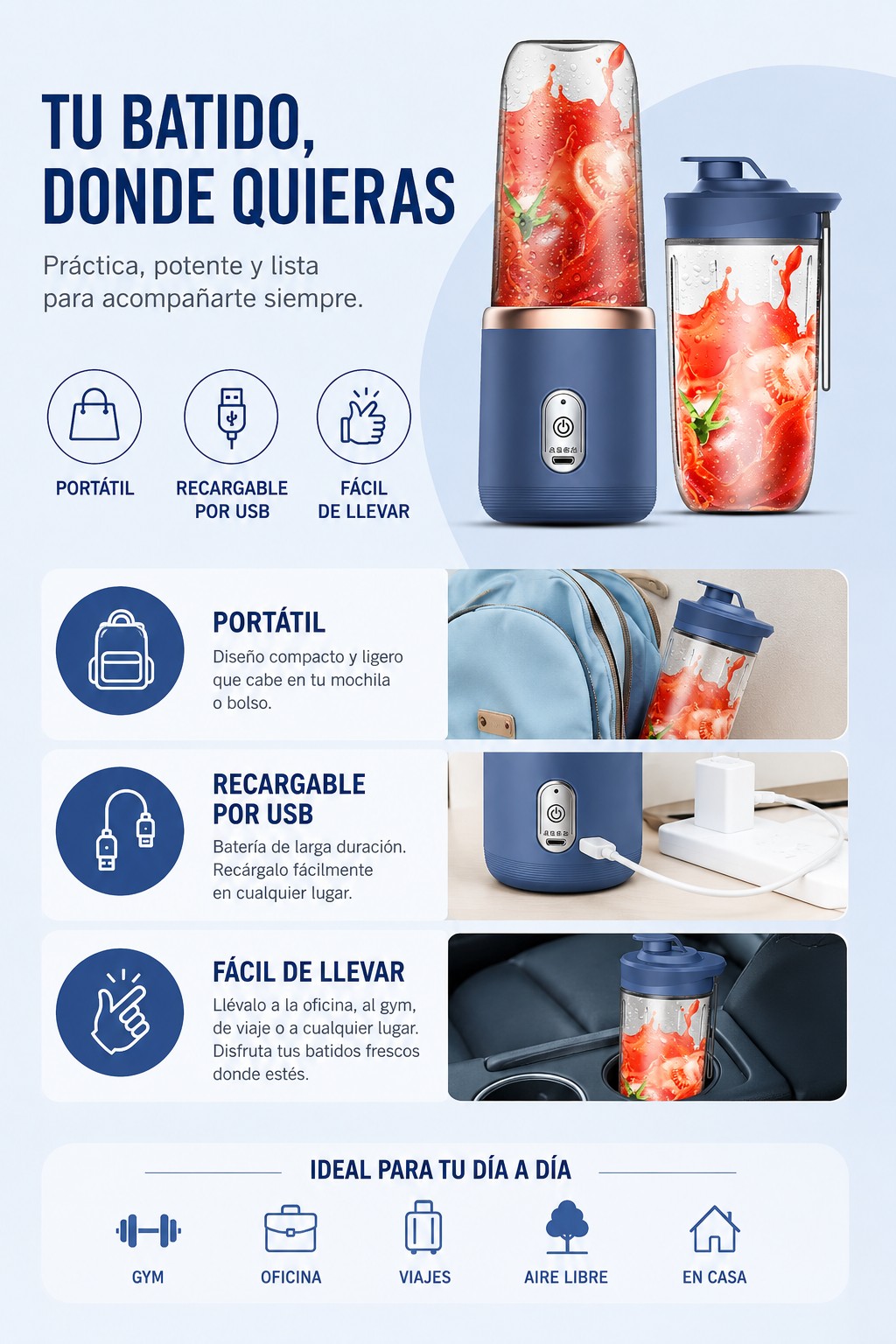 Vaso Licuadora Portátil Recargable para el Hogar