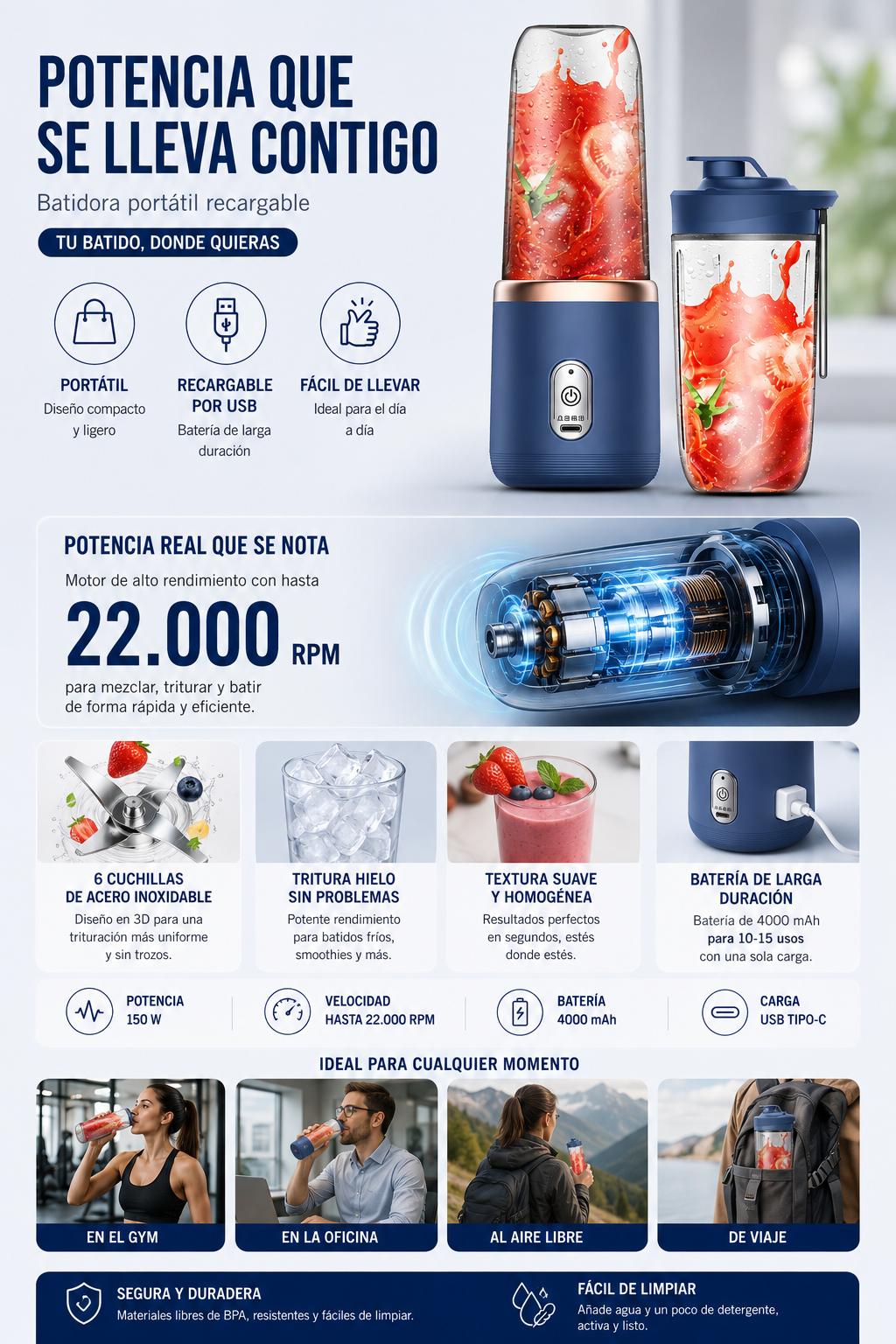 Vaso Licuadora Portátil Recargable para el Hogar